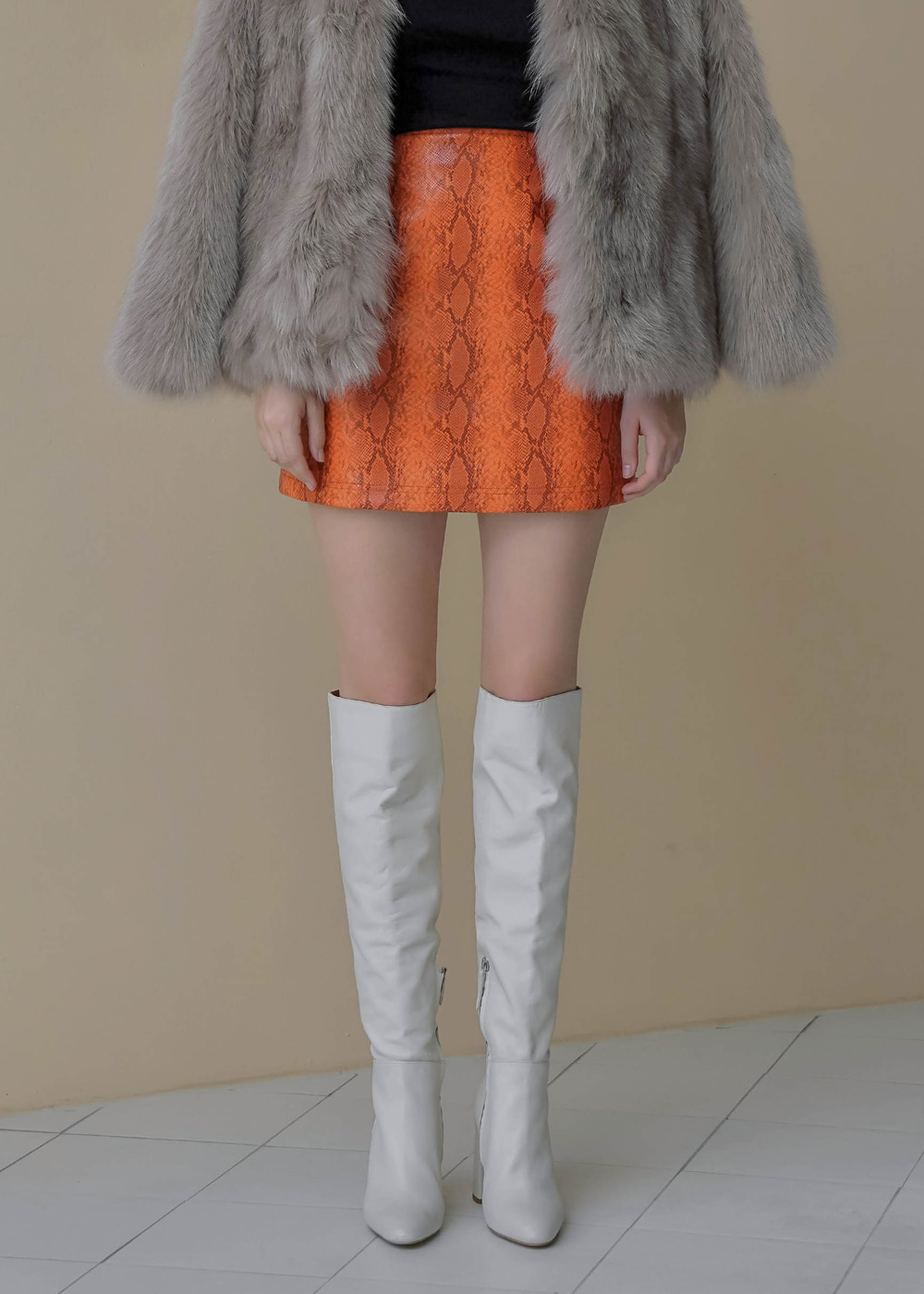 Python Faux Leather Skirt Orange