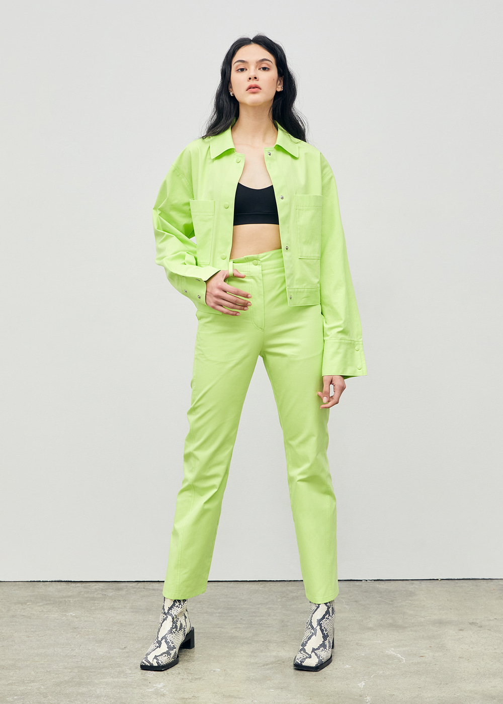 Stitched Straight Fit Pants Lime