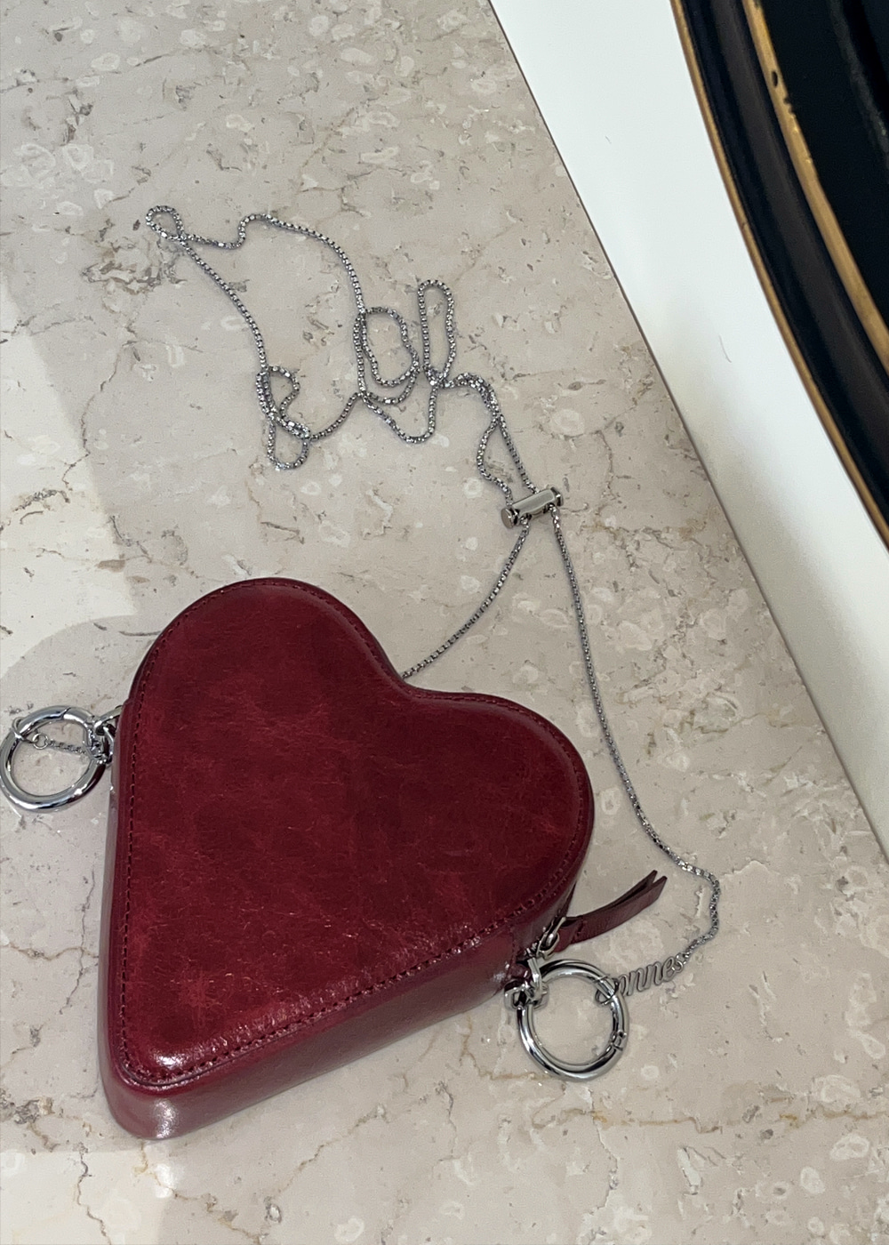 Heart Leather Mini Bag - Wine